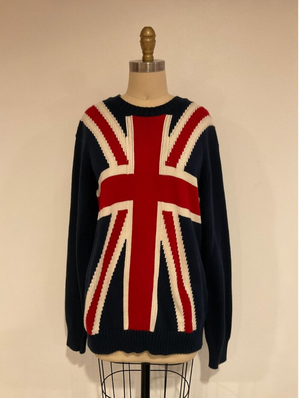 Brandy Melville Union Jack British Flag Knit Sweater Navy Red White